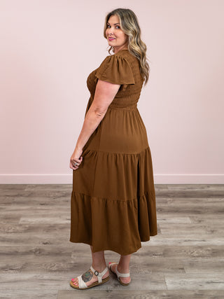 Emery Flutter Sleeve Maxi Dress | Dark Brown