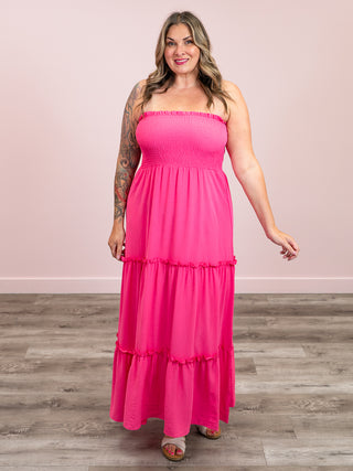Freebird Strapless Maxi Dress | Hot Pink