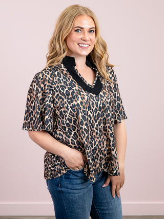 *NEW* Purr-suasion Flutter Sleeve Top | Taupe & Black