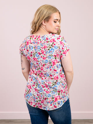 *NEW* Sunlit Garden V-Neck Floral Top | Taupe & Fuchsia