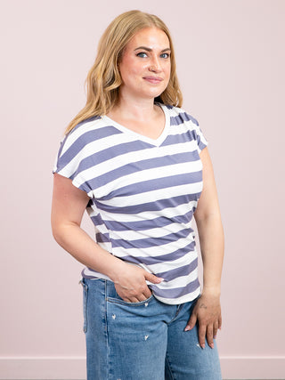 *NEW* Off Duty Essentials Tee | Lavender Stripe