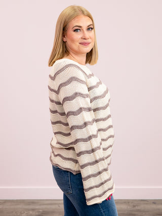 Angela Striped Bell Sleeve Sweater | Cream