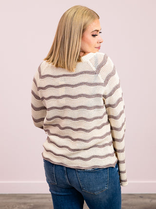 Angela Striped Bell Sleeve Sweater | Cream
