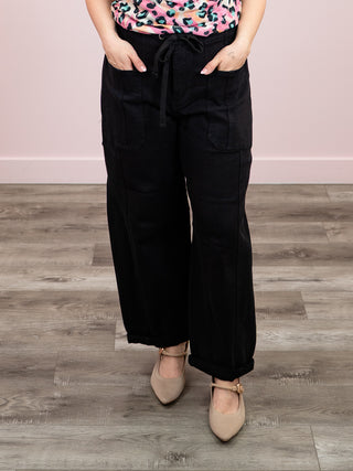 *NEW* Risen | High Waist Crop Barrel Pants | Black | Garrett
