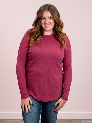 *NEW* Julianna Long Sleeve Waffle Top | Cabernet
