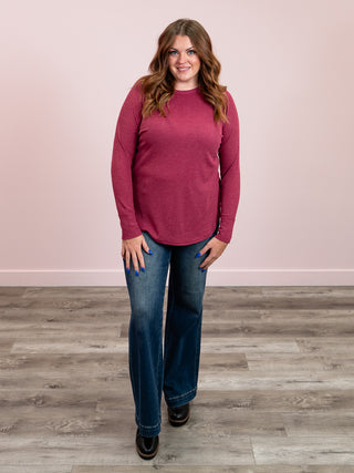 *NEW* Julianna Long Sleeve Waffle Top | Cabernet