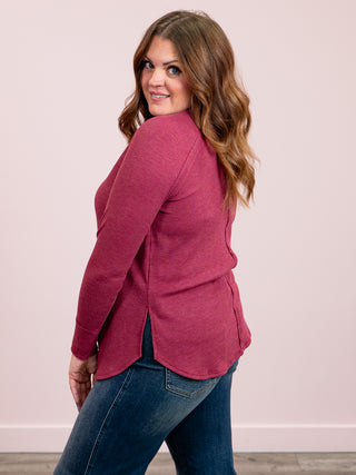 *NEW* Julianna Long Sleeve Waffle Top | Cabernet