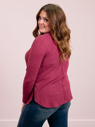 *NEW* Julianna Long Sleeve Waffle Top | Cabernet