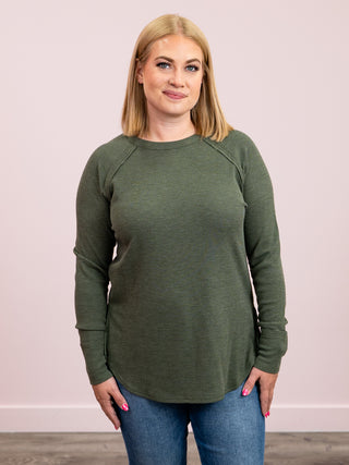 Julianna Long Sleeve Waffle Top | Dark Olive