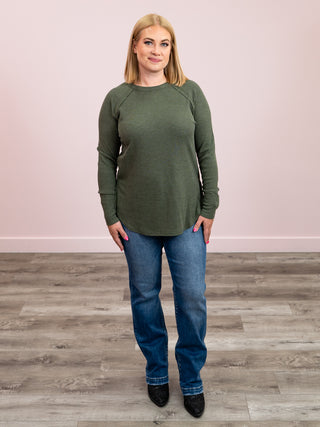 Julianna Long Sleeve Waffle Top | Dark Olive