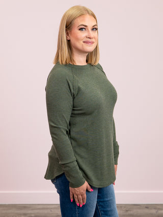 Julianna Long Sleeve Waffle Top | Dark Olive