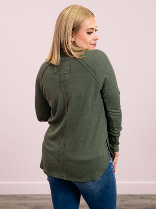 Julianna Long Sleeve Waffle Top | Dark Olive