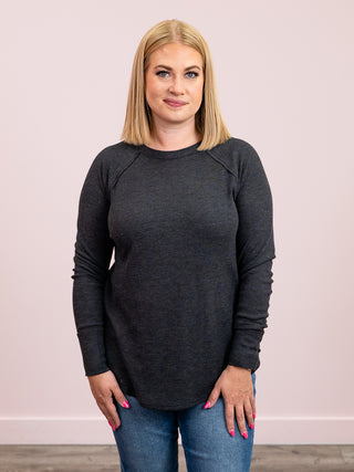 *NEW* Julianna Long Sleeve Waffle Top | Black