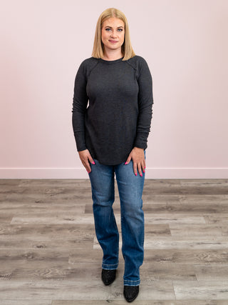 *NEW* Julianna Long Sleeve Waffle Top | Black
