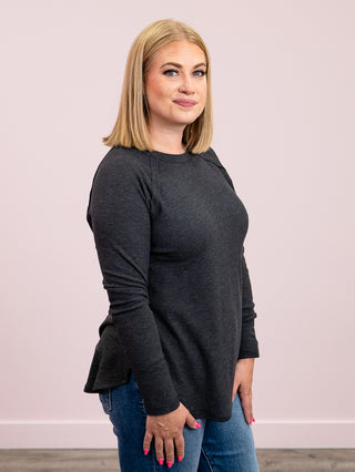 *NEW* Julianna Long Sleeve Waffle Top | Black