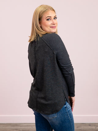 *NEW* Julianna Long Sleeve Waffle Top | Black