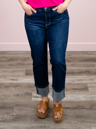 *NEW* RFM | Dylan High Rise Cuffed Straight Leg Jeans | Dark Wash