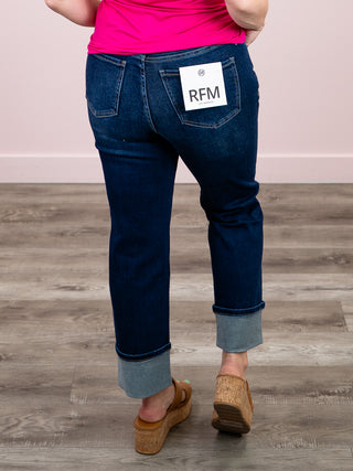 *NEW* RFM | Dylan High Rise Cuffed Straight Leg Jeans | Dark Wash