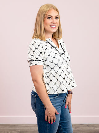 Sweet Ribbon Peplum Top | Cream