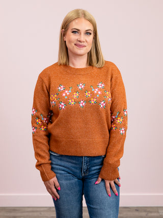 Falling For You Embroidered Sweater | Rust