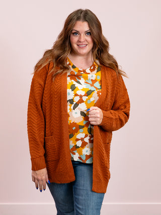 Billie Open Knit Cardigan | Rust