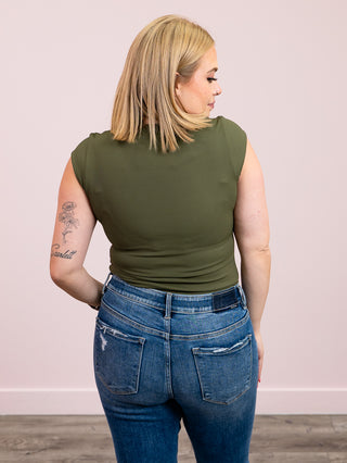 Second Skin | Tiara Rib Rounded Square Neck Bodysuit | Olive