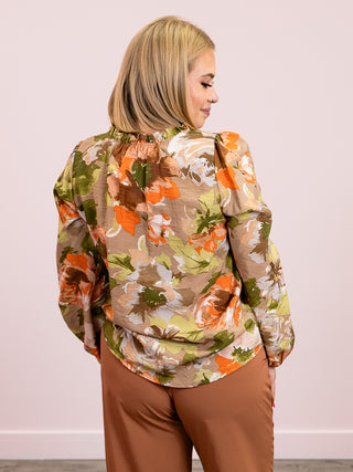 Haddie Floral Long Sleeve Top | Khaki