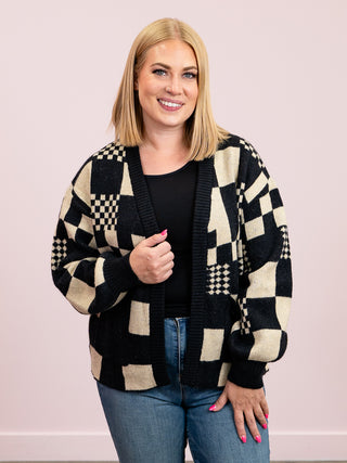 Chester Checkered Cardigan | Black & Oatmeal
