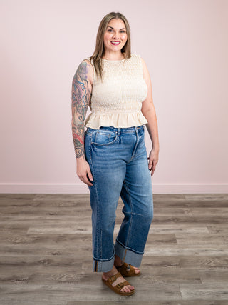 *NEW* Soft Spoken Smocked Tank | Light Khaki