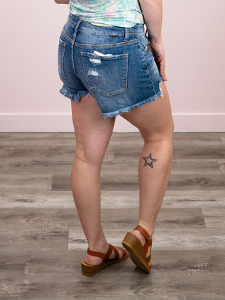 *NEW* Risen | Mid Rise Button Down Shorts | Medium Wash | Donatello