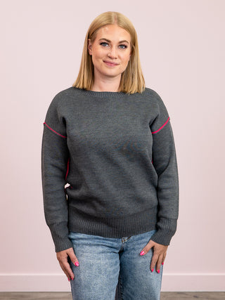 Betty Anne Sweater | Charcoal & Hot Pink