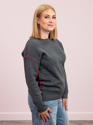 Betty Anne Sweater | Charcoal & Hot Pink