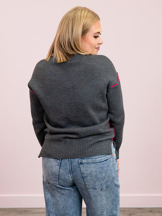Betty Anne Sweater | Charcoal & Hot Pink