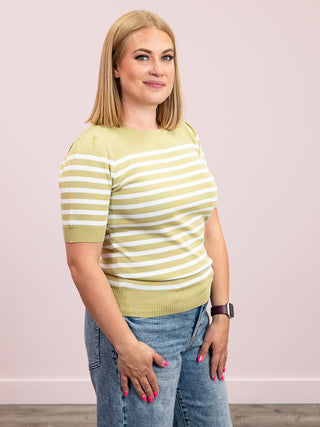 Monroe Striped Puff Sleeve Top | Pistachio