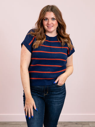 Sonia Striped Sweater Top | Navy