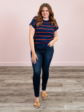 Sonia Striped Sweater Top | Navy