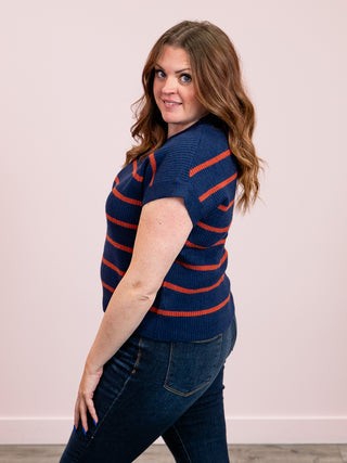 Sonia Striped Sweater Top | Navy