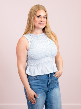 *NEW* Soft Spoken Smocked Tank | Light Blue