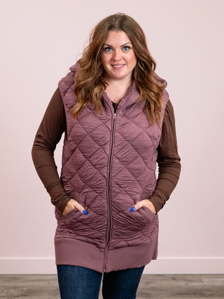 Covey Oversized Quilted Hooded Vest | Rose Taupe