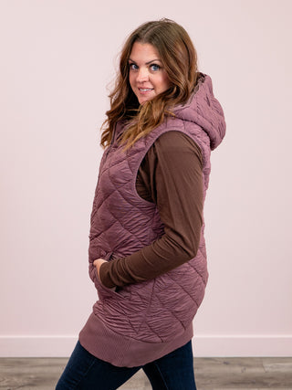 Covey Oversized Quilted Hooded Vest | Rose Taupe