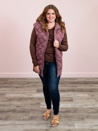 Covey Oversized Quilted Hooded Vest | Rose Taupe