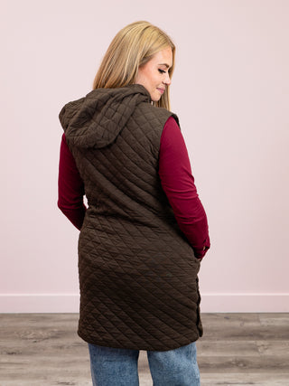 Longline Quilted Cotton Blend Vest | Espresso