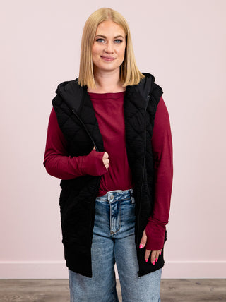Covey Oversized Quilted Hooded Vest | Black
