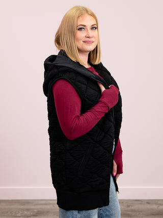 Covey Oversized Quilted Hooded Vest | Black