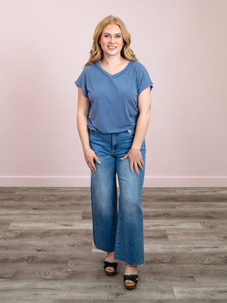 *NEW* Cloudy Skies Short Sleeve Knit Top | Denim Blue