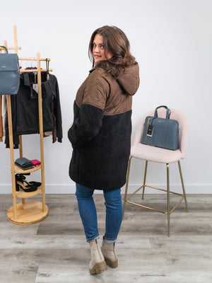 RD Style | Julie Long Sleeve Mid Length Coat | Black & Brown