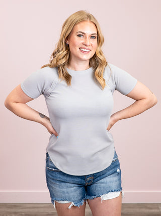 *NEW* Nori Short Sleeve Waffle Top | Light Grey