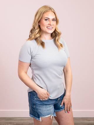 *NEW* Nori Short Sleeve Waffle Top | Light Grey