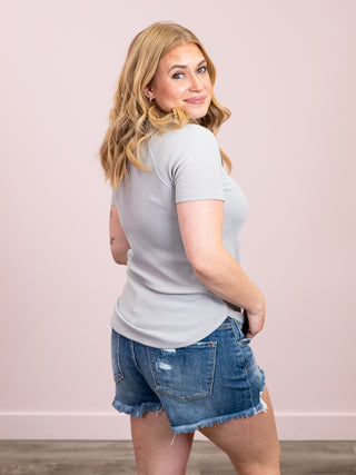 *NEW* Nori Short Sleeve Waffle Top | Light Grey