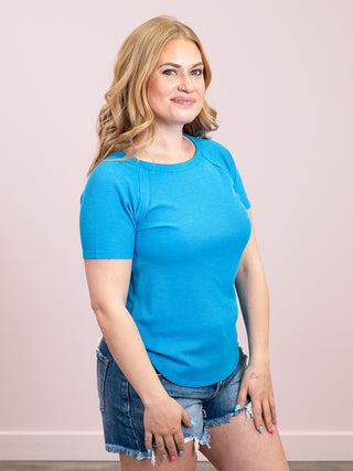 *NEW* Nori Short Sleeve Waffle Top | Deep Sky